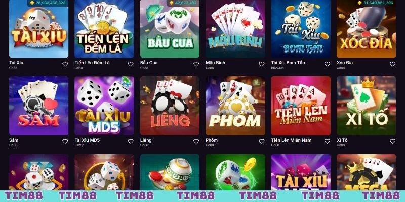 Danh mục game bài uy tín hàng đầu tại Tim88